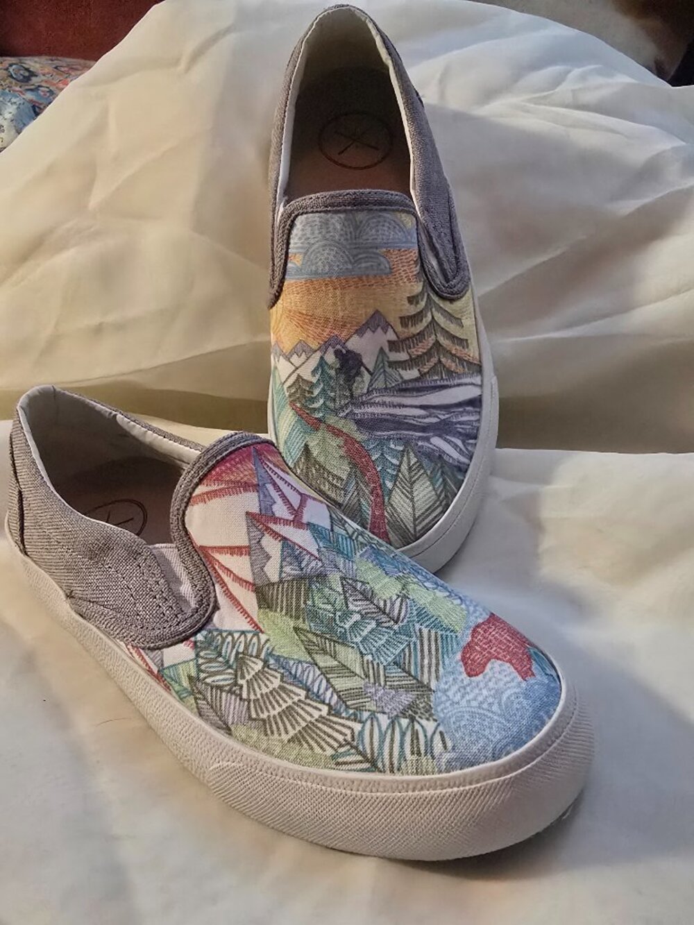 Inkkas Size 5 (women's) camping mountain landscape tapestry slip on sneakers